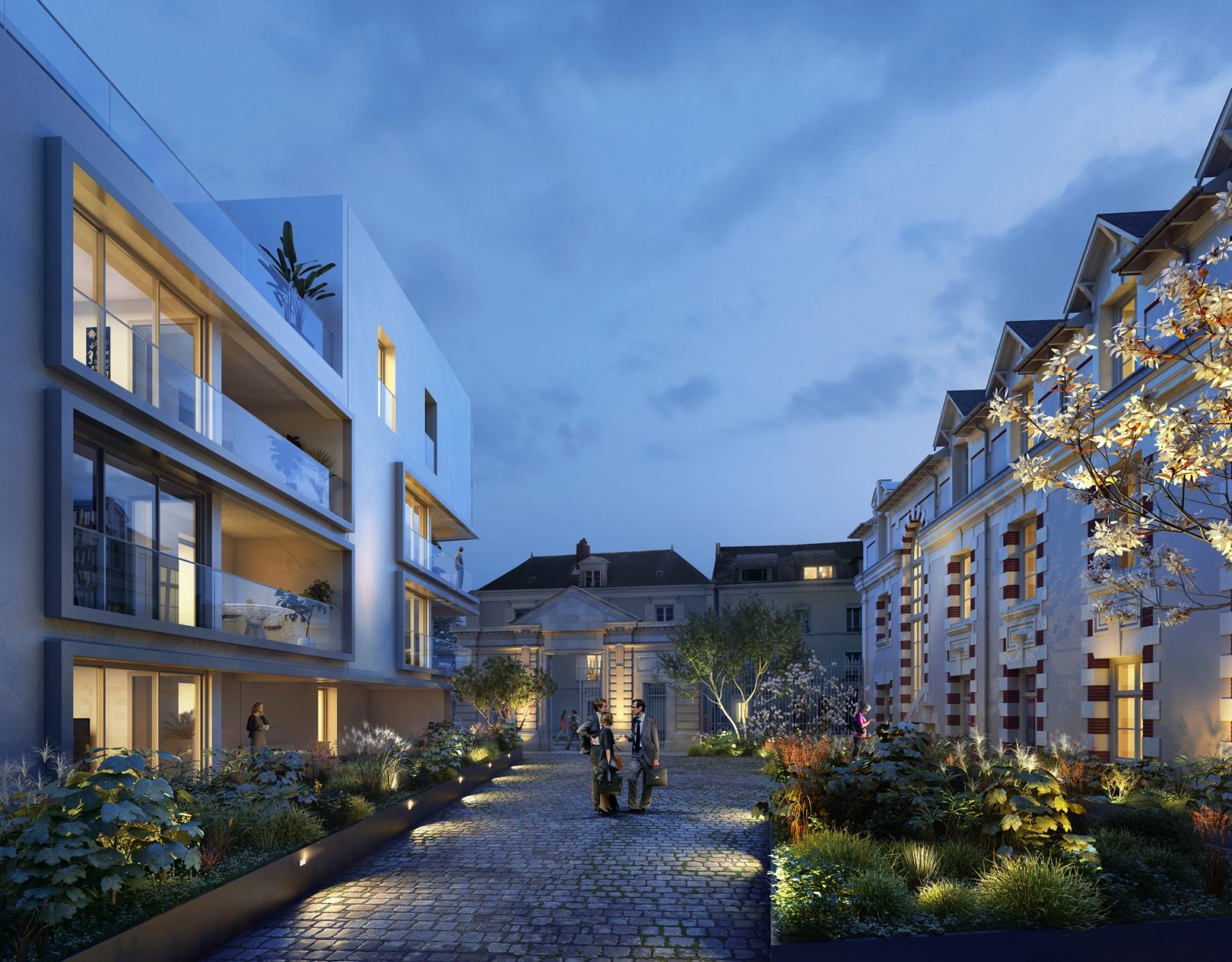 Illustration 01 Cour St Rémy extérieur crépuscule